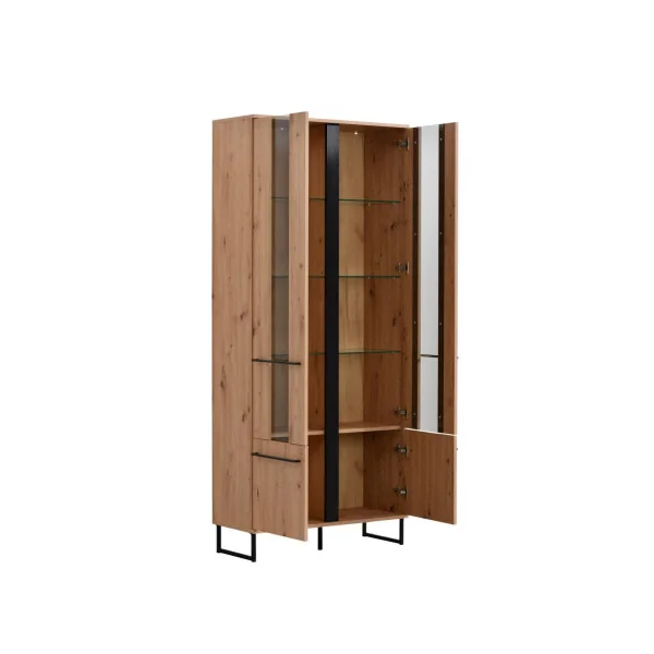Buffet haut avec vitrine buffet rangement buffet salon chêne et noir vaisselier moderne