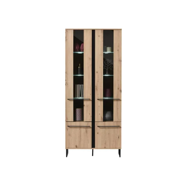 Buffet haut avec vitrine buffet rangement buffet salon chêne et noir vaisselier moderne