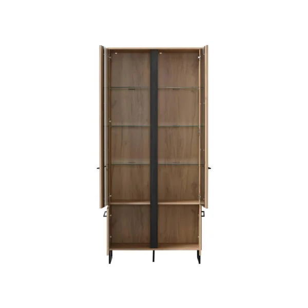 Buffet haut avec vitrine buffet rangement buffet salon chêne et noir vaisselier moderne