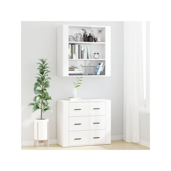 Buffet Haut Blanc Brillant 150 cm Buffet Salon Moderne Meuble Rangement Tendance