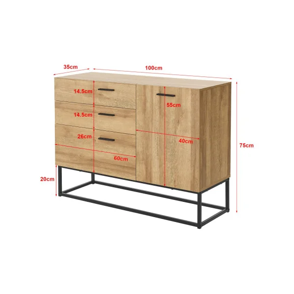 Buffet industriel chêne Buffet 3 tiroirs et 1 placard Buffet salon moderne