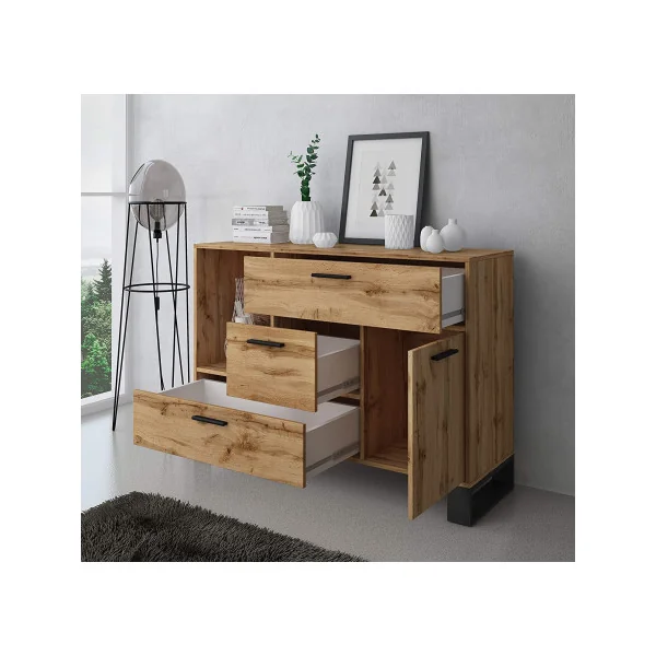 Buffet industriel chêne vintage buffet 3 tiroirs et 1 placards Buffet salon moderne