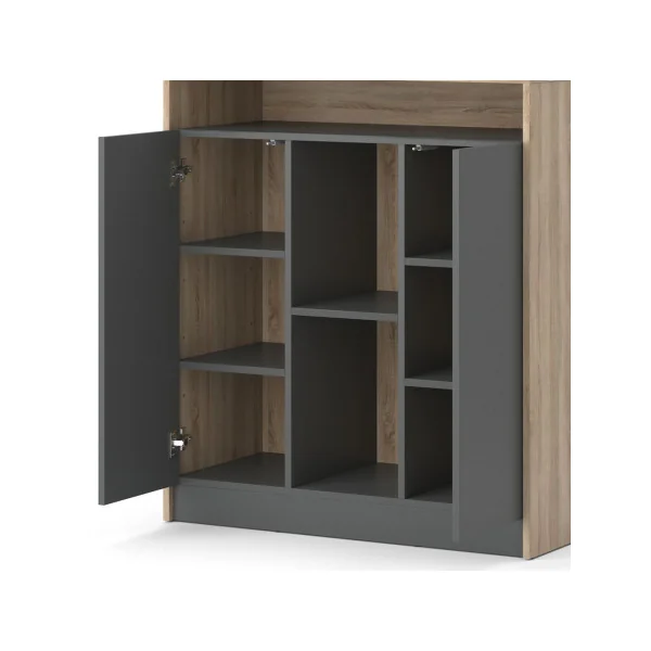 Buffet salon 90 cm Buffet salle à manger Meuble rangement Anthracite et chêne