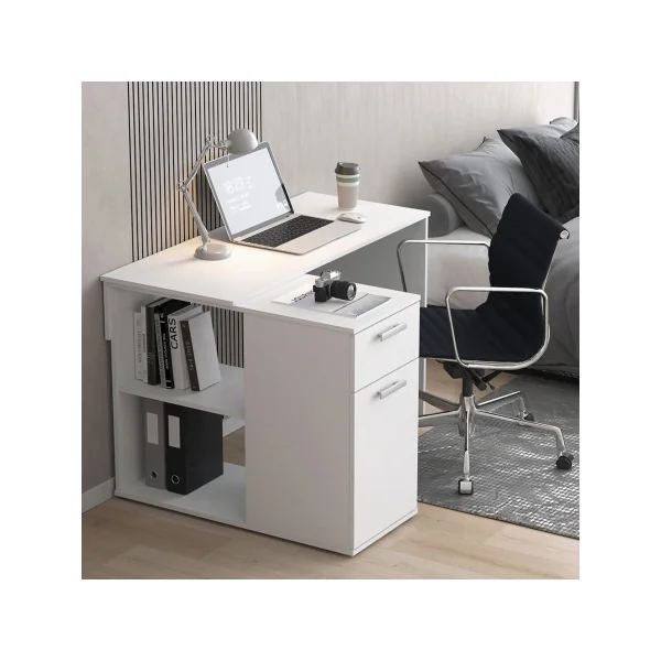 Bureau blanc avec 1 tiroir et 1 placard Bureau de travail Bureau moderne Bureau professionnel