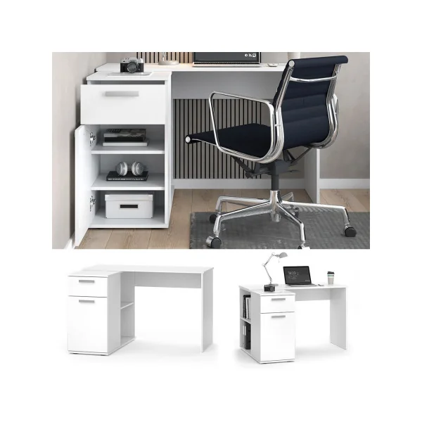 Bureau blanc avec 1 tiroir et 1 placard Bureau de travail Bureau moderne Bureau professionnel
