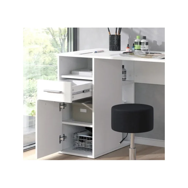 Bureau blanc avec rangements Bureau avec tablette rabattable Bureau informatique