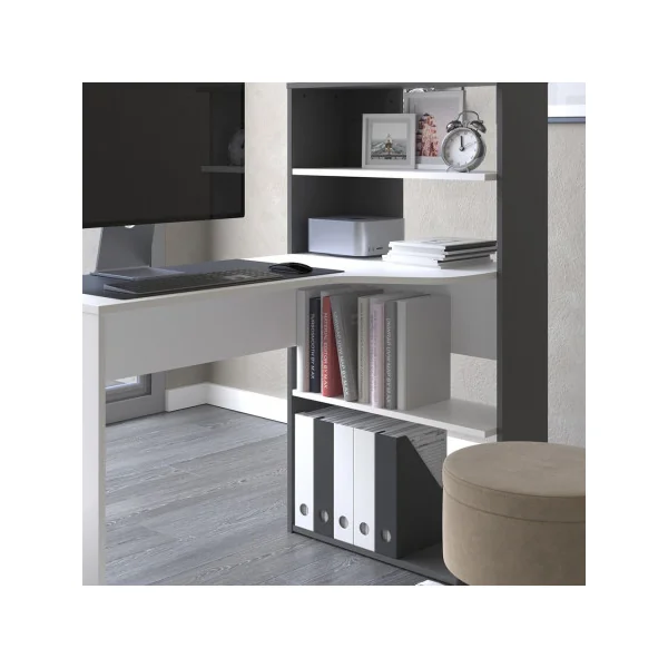 Bureau Blanc et Anthracite Avec Etagères Bureau de travail Bureau moderne