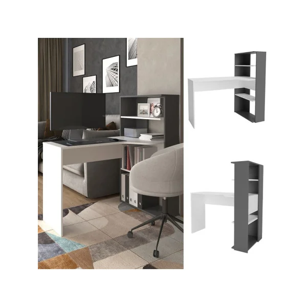 Bureau Blanc et Anthracite Avec Etagères Bureau de travail Bureau moderne