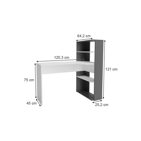 Bureau Blanc et Anthracite Avec Etagères Bureau de travail Bureau moderne