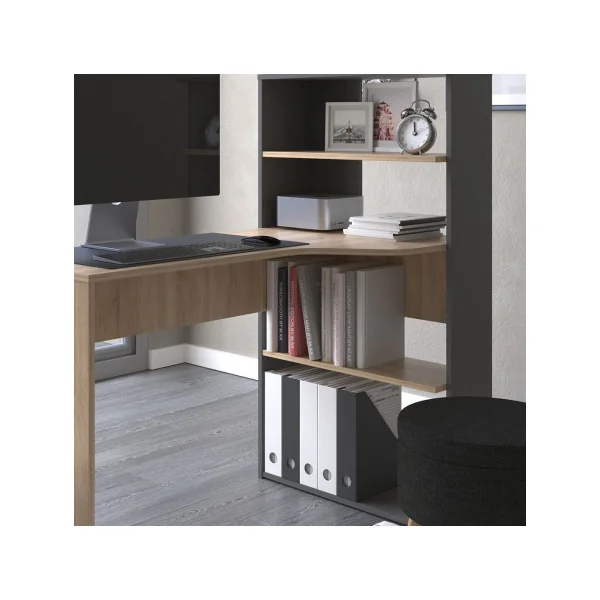 Bureau Chêne et Anthracite Avec Etagères Bureau de travail Bureau moderne