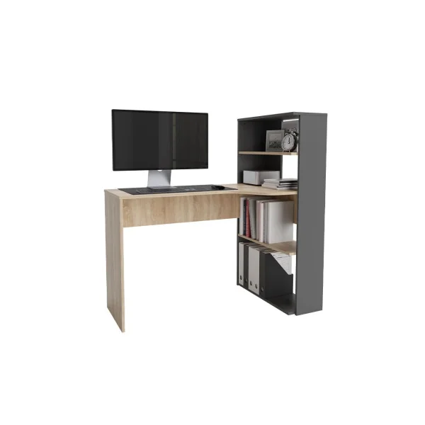 Bureau Chêne et Anthracite Avec Etagères Bureau de travail Bureau moderne