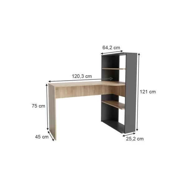 Bureau Chêne et Anthracite Avec Etagères Bureau de travail Bureau moderne