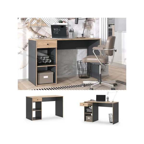 Bureau chêne et anthracite avec tiroir Bureau de travail Bureau moderne