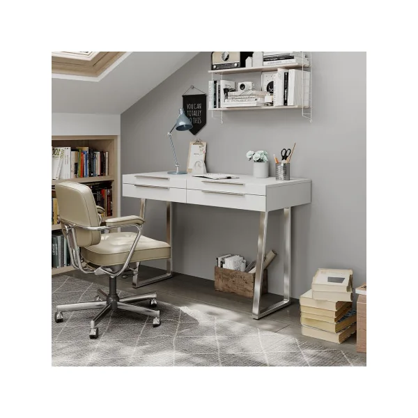 Bureau design blanc avec 4 tiroirs Bureau moderne Bureau informatique tendance Pieds acier
