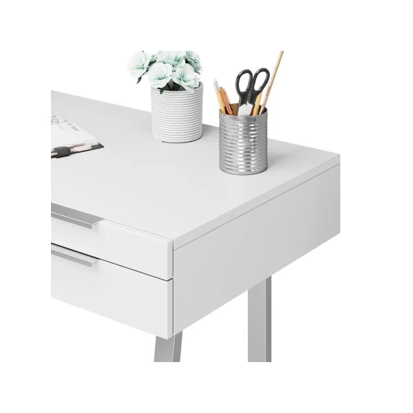 Bureau design blanc avec 4 tiroirs Bureau moderne Bureau informatique tendance Pieds acier