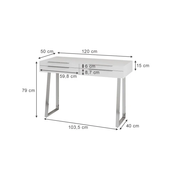Bureau design blanc avec 4 tiroirs Bureau moderne Bureau informatique tendance Pieds acier