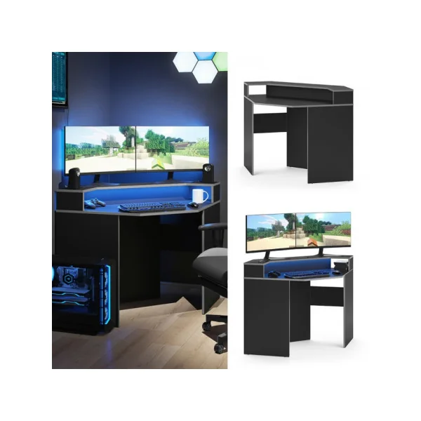 Bureau gaming angle noir et gris bureau de jeu bureau gamer bureau informatique