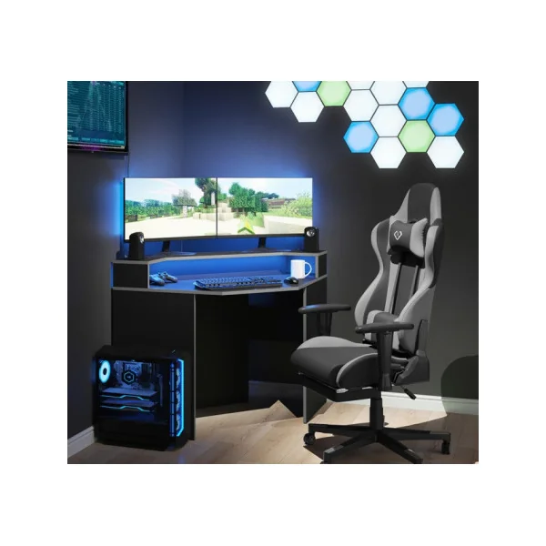 Bureau gaming angle noir et gris bureau de jeu bureau gamer bureau informatique