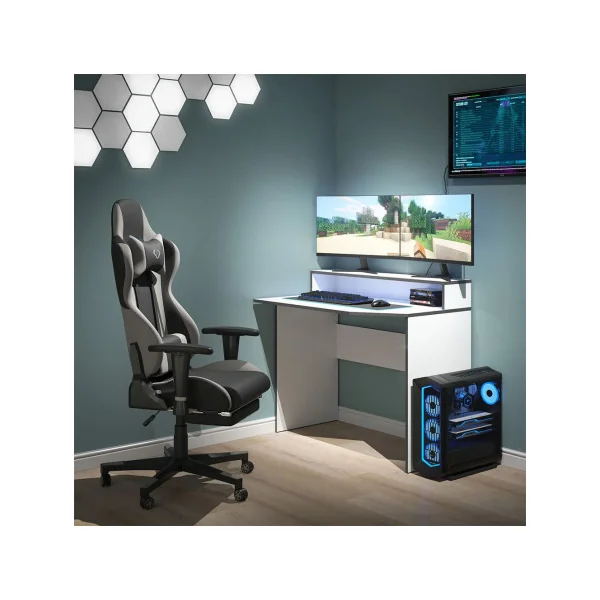 Bureau gaming blanc et gris bureau de jeu bureau gamer bureau informatique