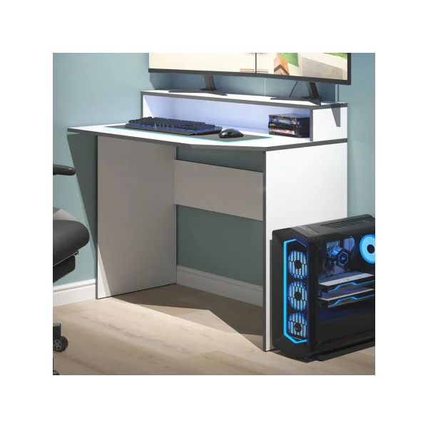 Bureau gaming blanc et gris bureau de jeu bureau gamer bureau informatique