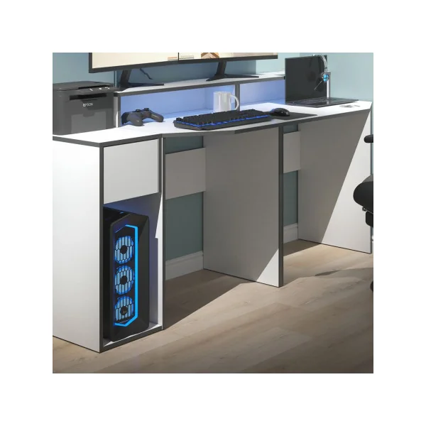 Bureau gaming blanc et gris design Bureau de jeu Bureau gamer Bureau informatique