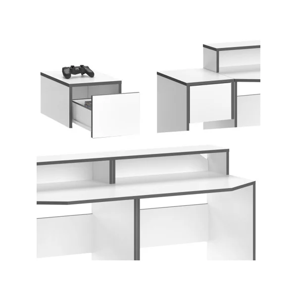 Bureau gaming blanc et gris design Bureau de jeu Bureau gamer Bureau informatique
