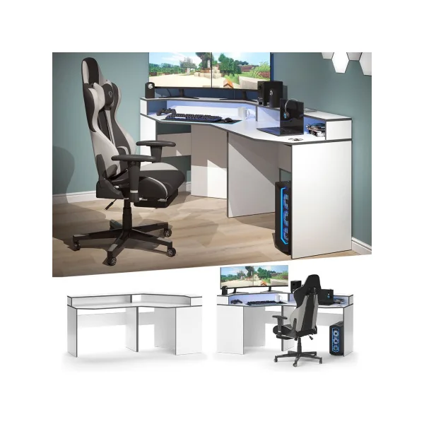 Bureau gaming blanc et gris Espace bureau de jeu Bureau gamer Bureau informatique
