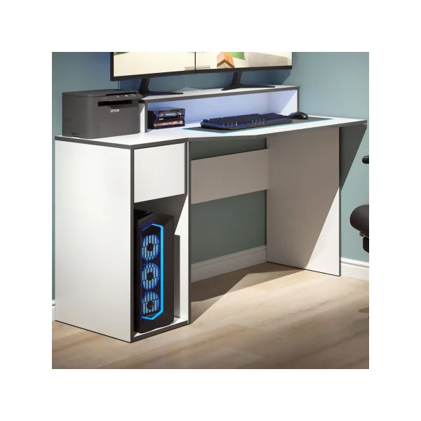 Bureau gaming blanc et gris moderne Bureau de jeu Bureau gamer Bureau informatique