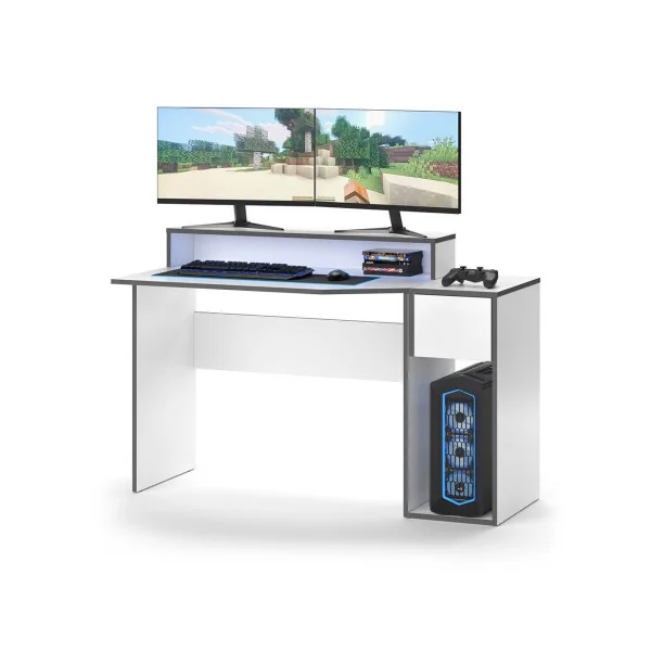 Bureau gaming blanc et gris moderne Bureau de jeu Bureau gamer Bureau informatique