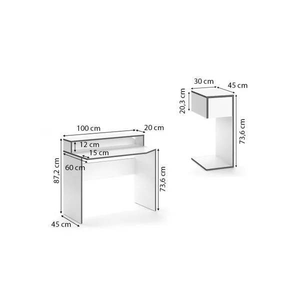 Bureau gaming blanc et gris moderne Bureau de jeu Bureau gamer Bureau informatique