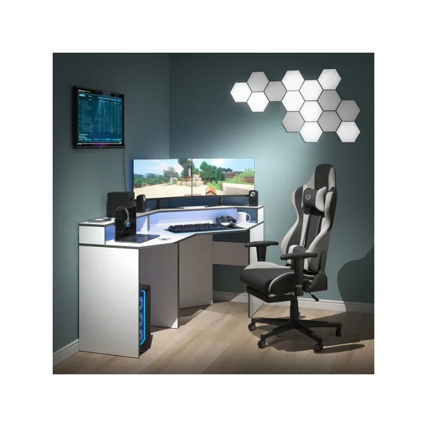 Bureau gaming blanc et gris moderne Bureau de jeu Bureau gamer Bureau informatique