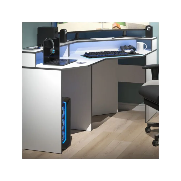 Bureau gaming blanc et gris moderne Bureau de jeu Bureau gamer Bureau informatique