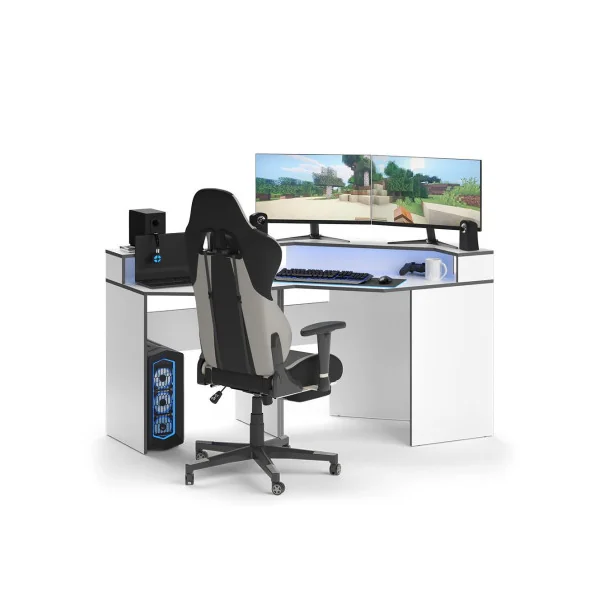 Bureau gaming blanc et gris moderne Bureau de jeu Bureau gamer Bureau informatique