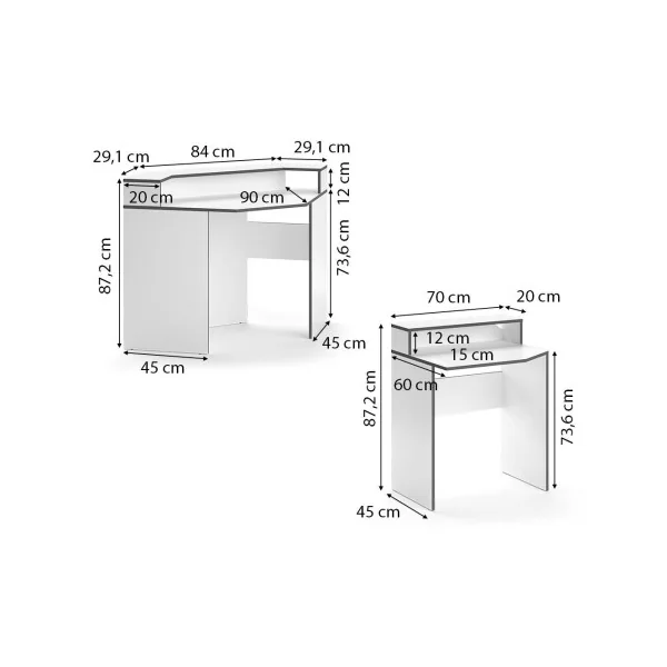 Bureau gaming blanc et gris moderne Bureau de jeu Bureau gamer Bureau informatique