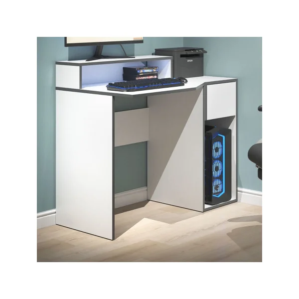 Bureau gaming blanc et gris PM avec guéridon Bureau de jeu bureau gamer Bureau informatique