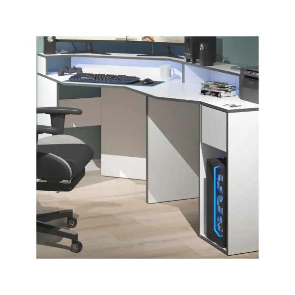 Bureau gaming blanc et gris spacieux Bureau de jeu Bureau gamer Bureau informatique