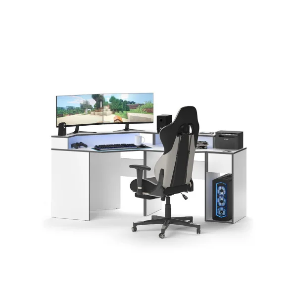 Bureau gaming blanc et gris spacieux Bureau de jeu Bureau gamer Bureau informatique