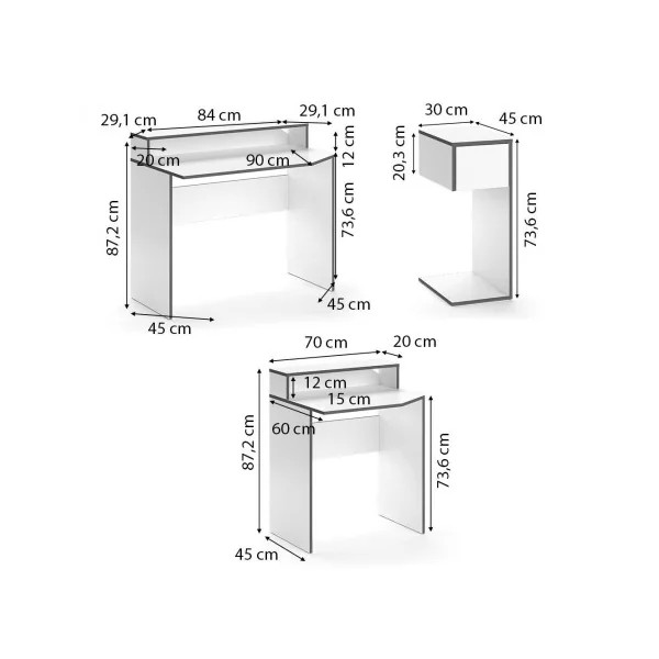 Bureau gaming blanc et gris spacieux Bureau de jeu Bureau gamer Bureau informatique