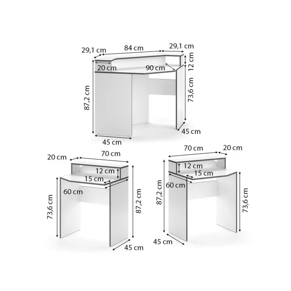 Bureau gaming blanc et gris spacieux Bureau de jeu Bureau gamer Bureau informatique
