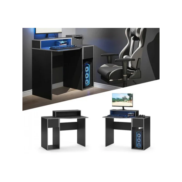 Bureau gaming noir et gris PM avec guéridon bureau de jeu bureau gamer bureau informatique