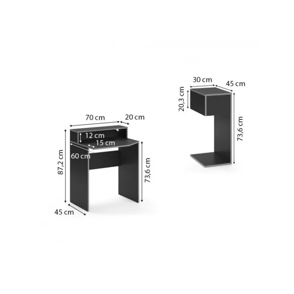Bureau gaming noir et gris PM avec guéridon bureau de jeu bureau gamer bureau informatique