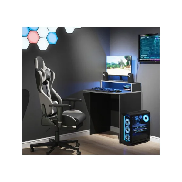 Bureau gaming noir et gris PM bureau de jeu bureau gamer bureau informatique