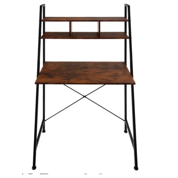 Bureau industriel brun foncé Table de bureau métal et bois