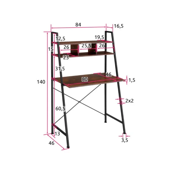 Bureau industriel brun foncé Table de bureau métal et bois