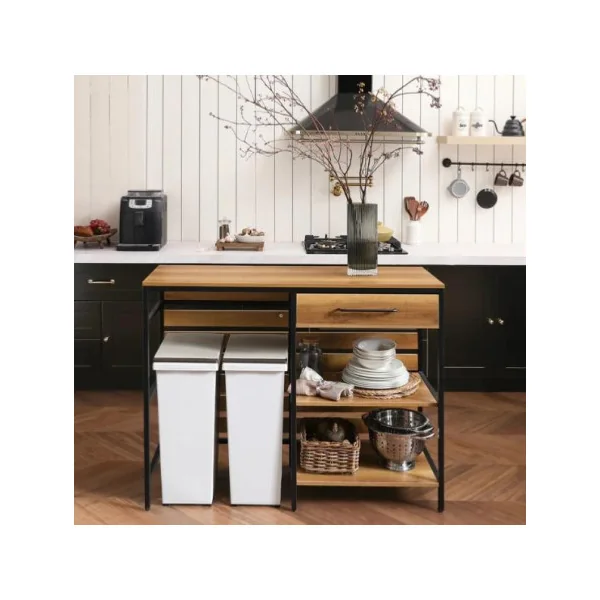 Bureau industriel rustique avec 2 étagères 1 tiroir bureau métal et bois brun