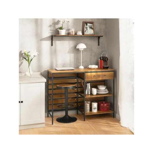 Bureau industriel rustique avec 2 étagères 1 tiroir bureau métal et bois brun