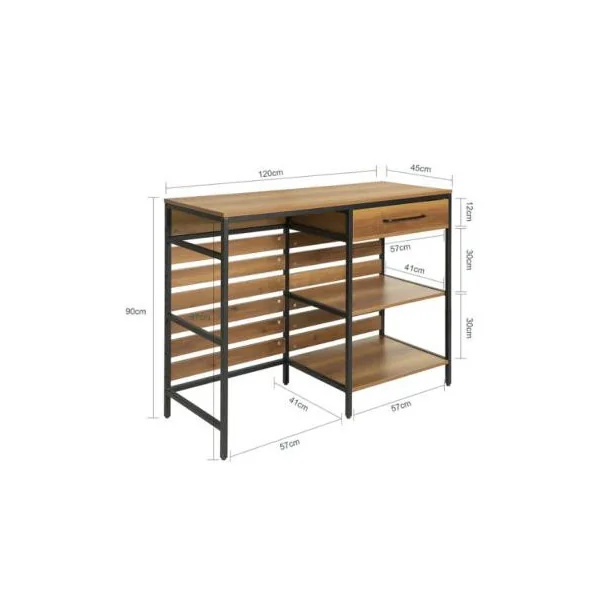Bureau industriel rustique avec 2 étagères 1 tiroir bureau métal et bois brun