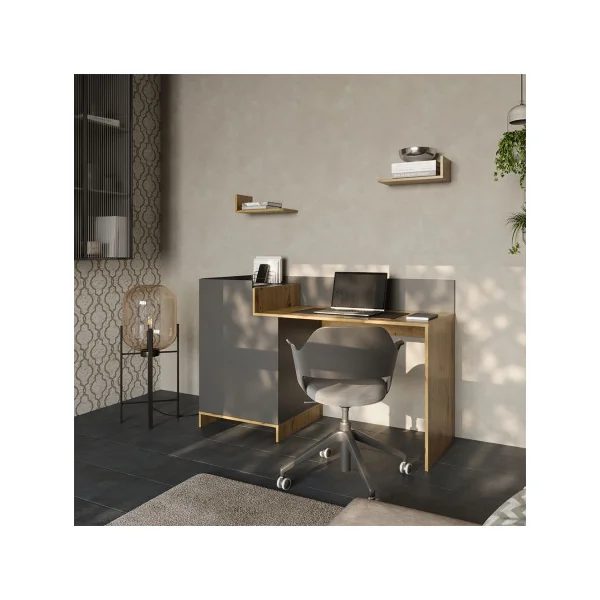 Bureau Moderne Chêne et Anthracite Bureau avec Grand placard et Tiroir Bureau design