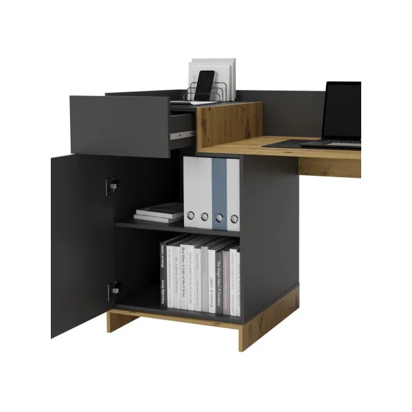 Bureau Moderne Chêne et Anthracite Bureau avec Grand placard et Tiroir Bureau design