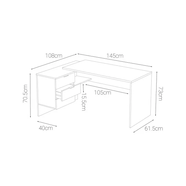 Bureau réversible avec commode 3 tiroirs Bureau d'angle moderne Bureau de travail